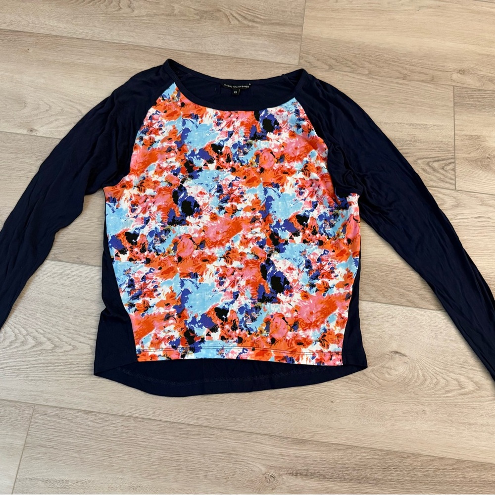Walter Baker Navy and Multicolor Floral Blouse